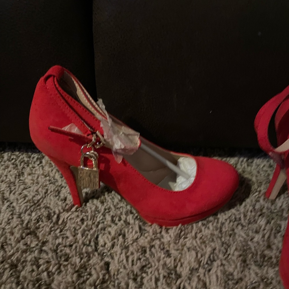 Red Suede Shoes with buckle on the side